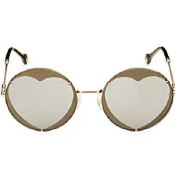 Carolina Herrera 57MM Round Heart Shape Sunglasses Gold - Picture 1 of 9